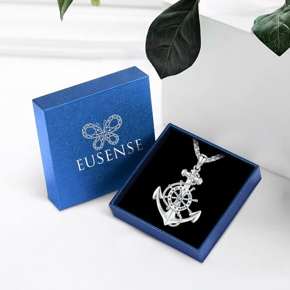 Silver Anchor Necklace with Rotatable Compass Pendant for Men Women - Picture 6 of 8